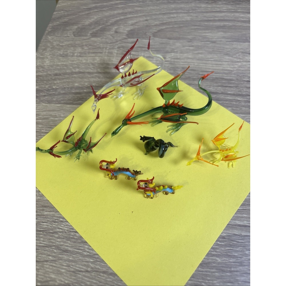 Lot 8Pcs Hand Blown Glass Dragon Miniature Set